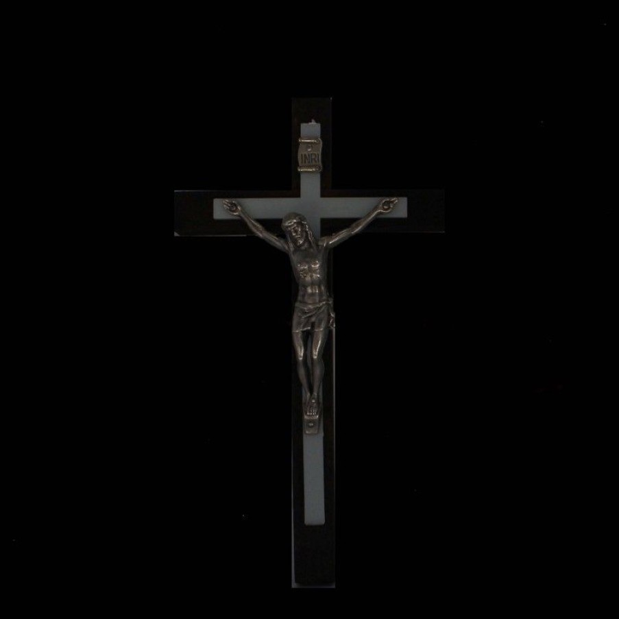 Palais du Rosaire Crucifix Metal | Croix Du Christ En Bois Et Metal Argente 16Cm