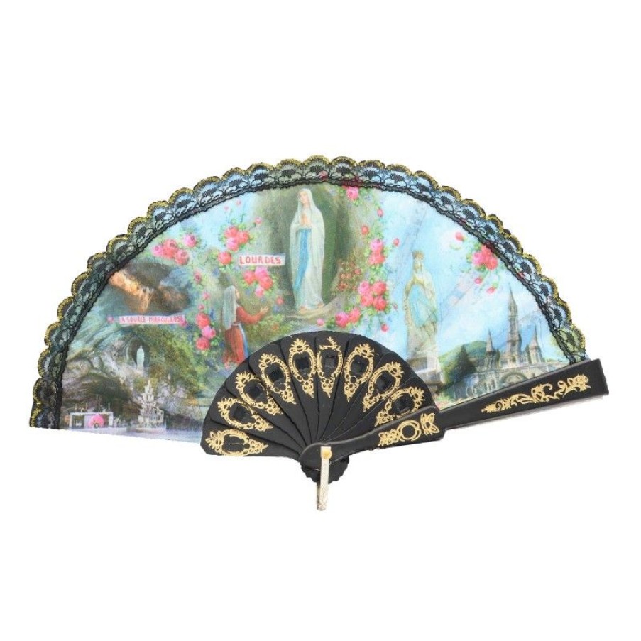 Palais du Rosaire Accessoire | Mini Eventail De Lourdes En Dentelle 13Cm