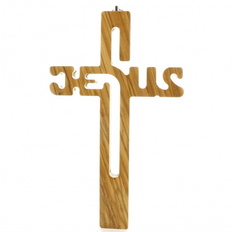 Palais du Rosaire Croix Religieuse | Croix En Bois Avec Inscription Jesus 21X13Cm