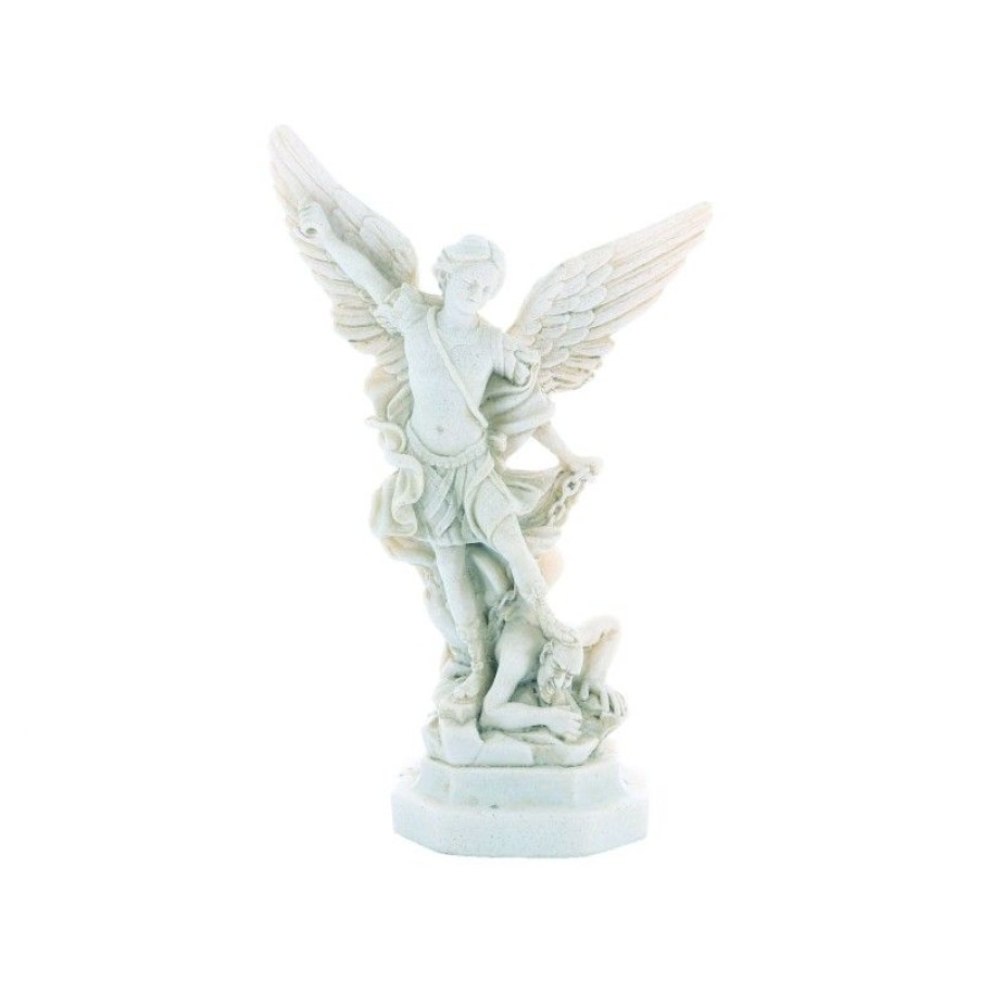 Palais du Rosaire Statue De Saint Michel | Statue De Saint Michel En Pierre Et Resine Blanche 22Cm