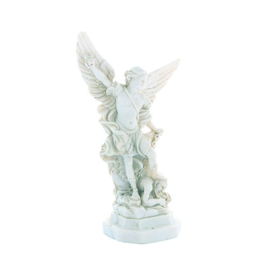 Palais du Rosaire Statue De Saint Michel | Statue De Saint Michel En Pierre Et Resine Blanche 22Cm