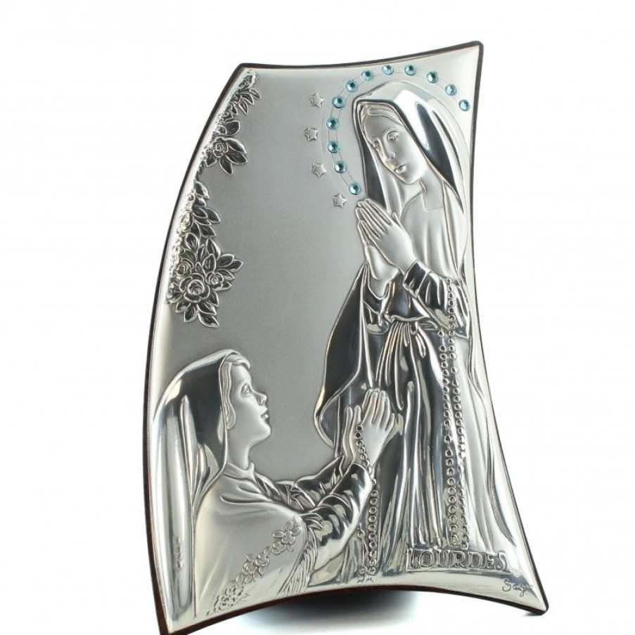 Palais du Rosaire Cadre Religieux | Cadre De L'Apparition Avec Strass Argente Sur Bois De 20X13Cm