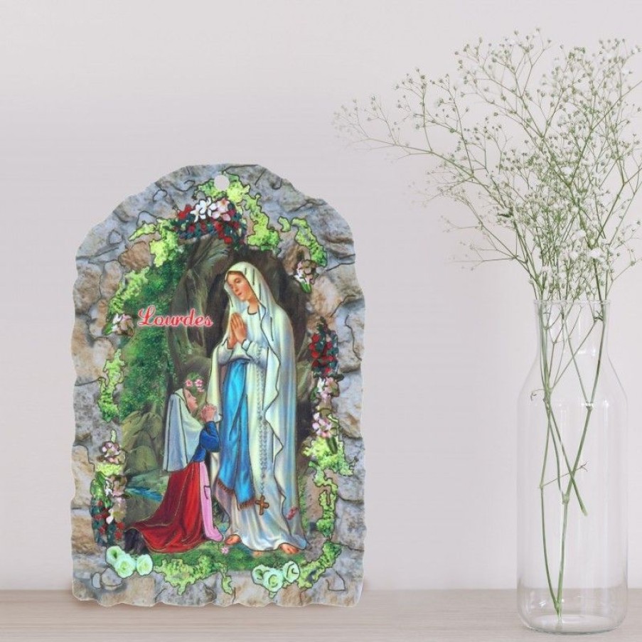 Palais du Rosaire Cadre Religieux | Cadre Religieux En Bois Vierge Marie, Grotte De Lourdes Et Dizainier A La Rose 7,5 X 11 Cm