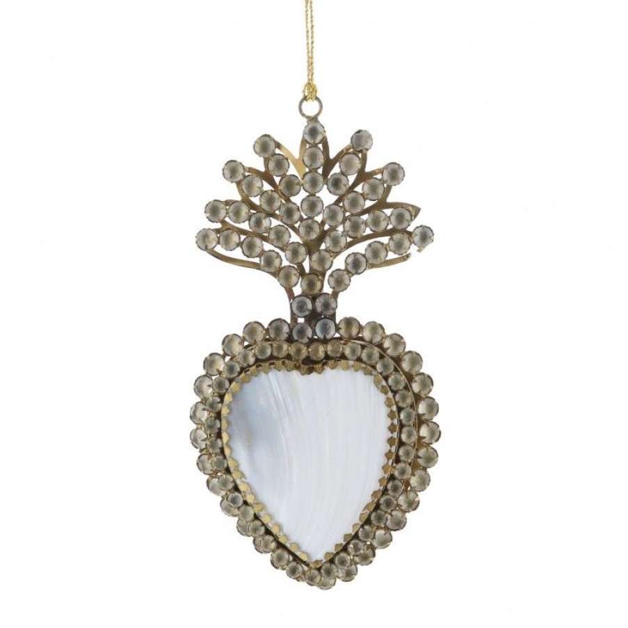 Palais du Rosaire Ex&Voto | Ex Voto Blanc Et Dore A Suspendre 21Cm