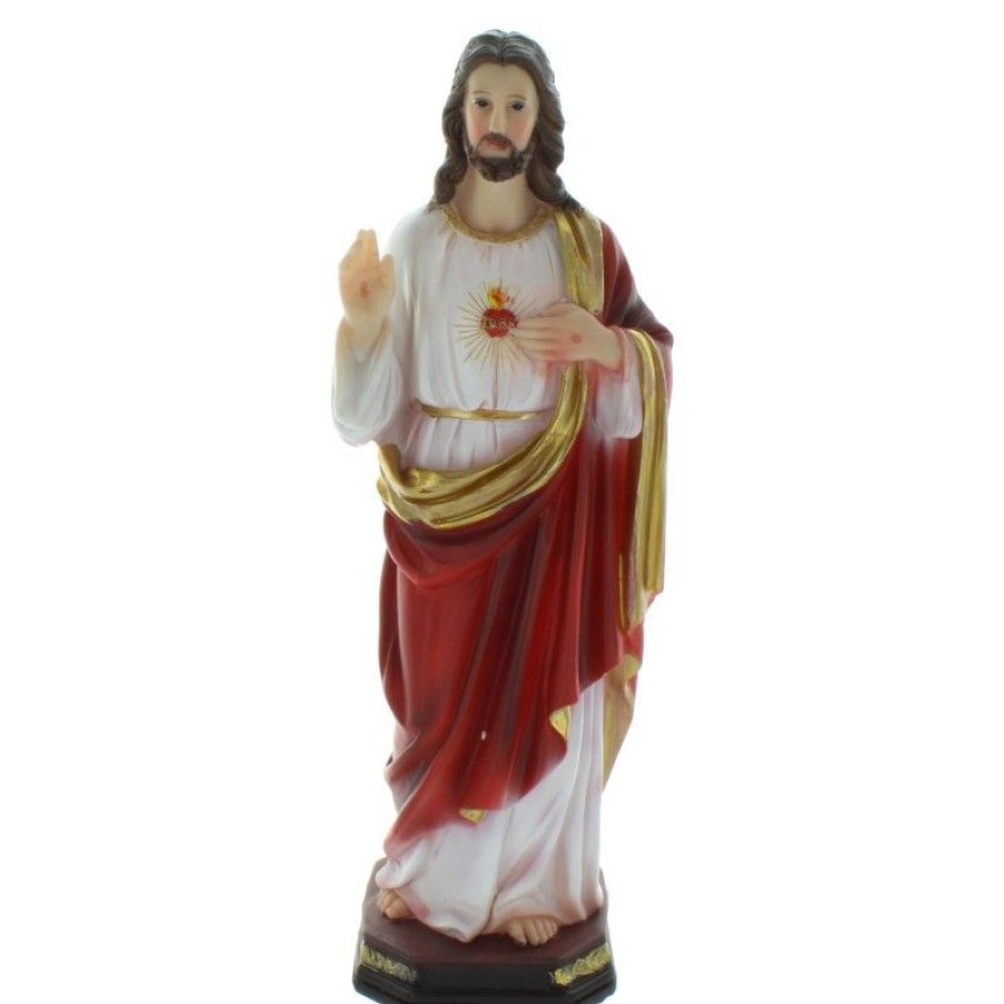 Palais du Rosaire Sacre&Coeur De Jesus | Statue Du Sacre Coeur De Jesus En Resine Coloree 30Cm