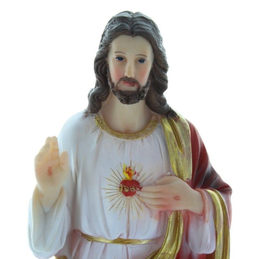 Palais du Rosaire Sacre&Coeur De Jesus | Statue Du Sacre Coeur De Jesus En Resine Coloree 30Cm