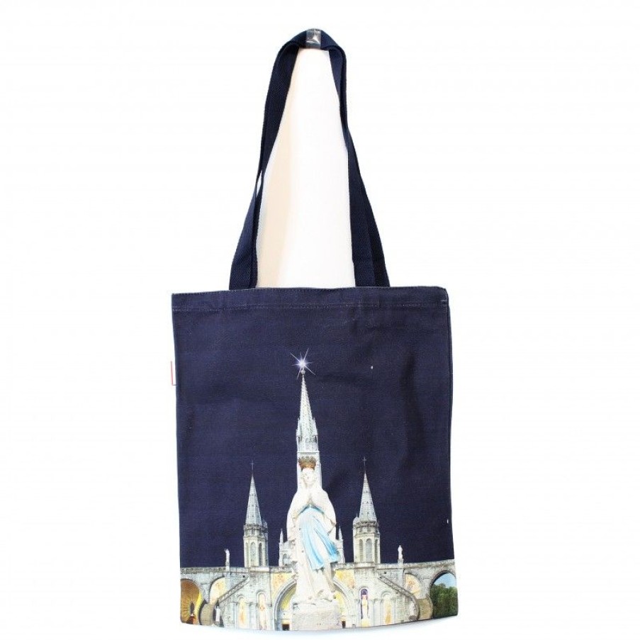 Palais du Rosaire Porte&Feuille | Sac Tissu Bleu Illustre Avec La Basilique De Lourdes