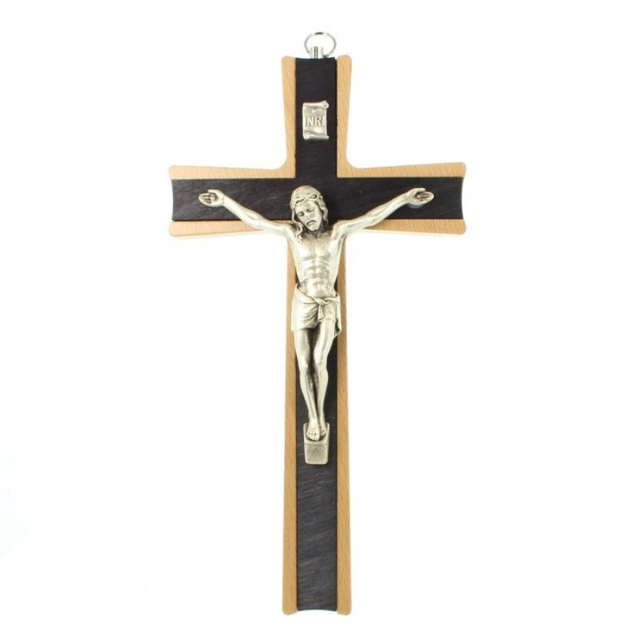 Palais du Rosaire Crucifix Bois | Croix En Bois D'Olivier Avec Christ Argente 19Cm