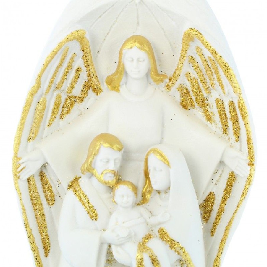 Palais du Rosaire Statue De La Sainte Famille | Statue Blanche Et Doree De La Sainte Famille Et Un Ange