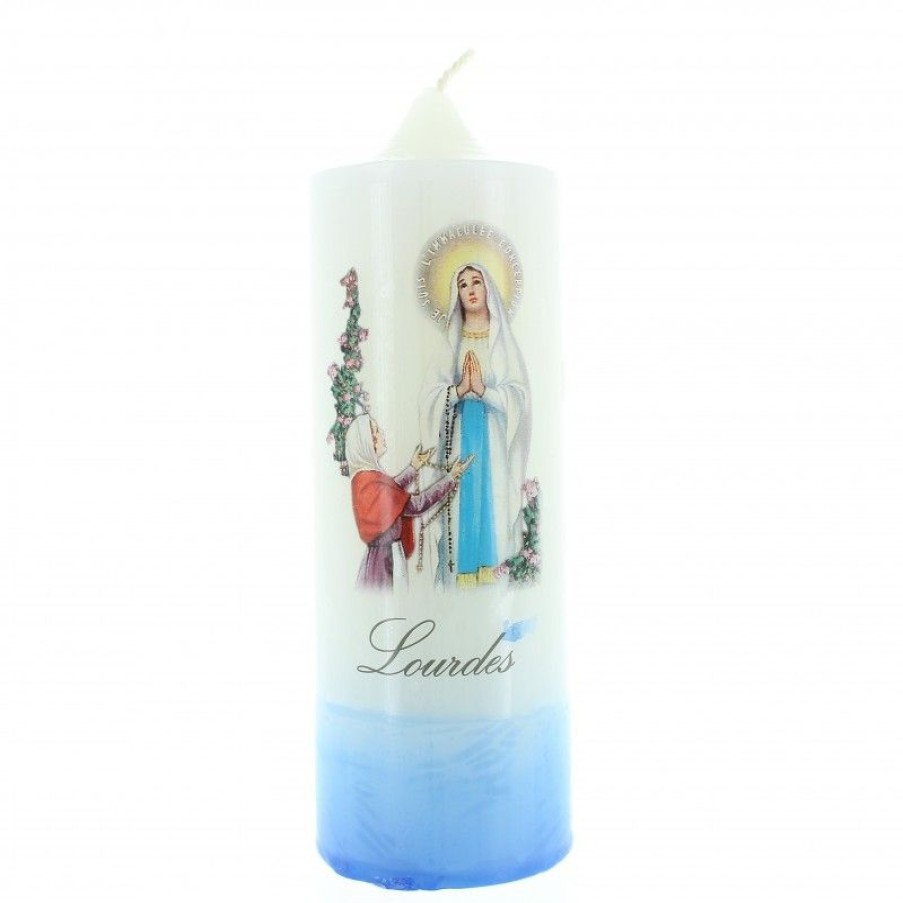 Palais du Rosaire Bougie Decorative | Bougie Blanche Avec Motif Apparition De Lourdes 6X15Cm