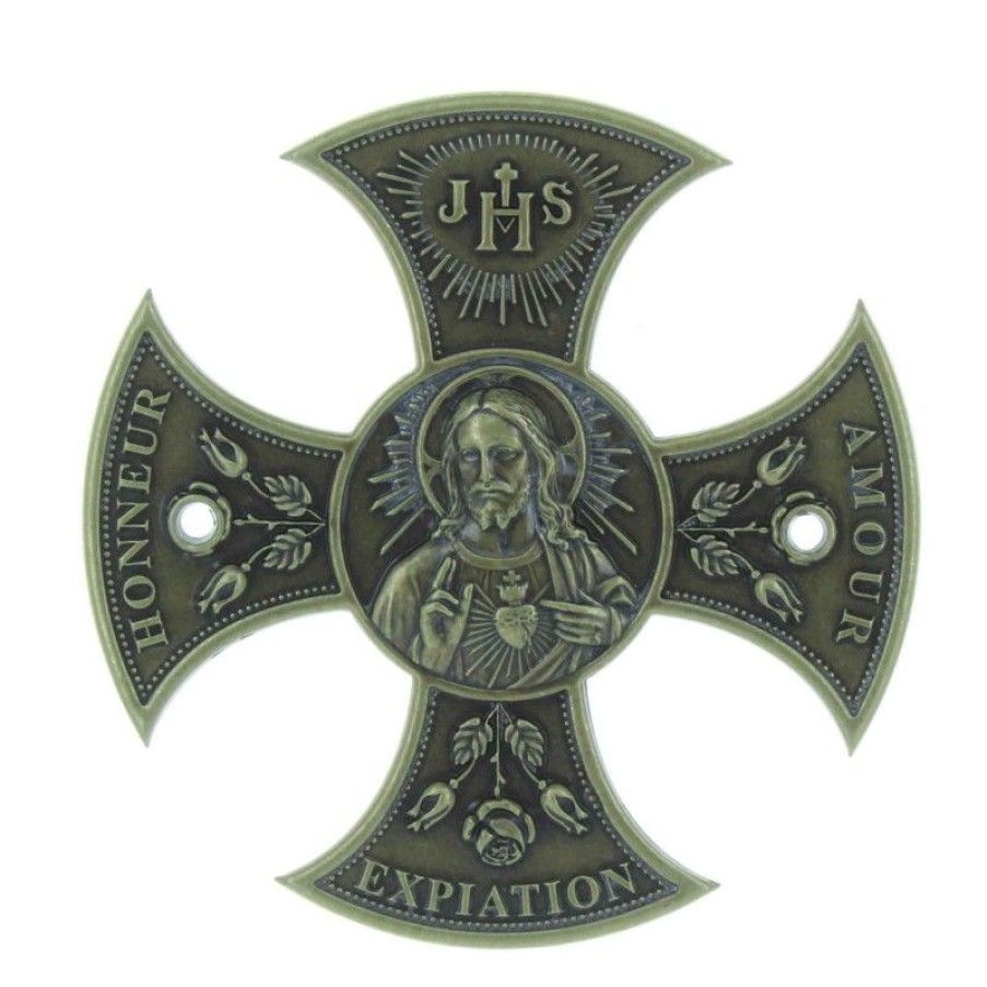 Palais du Rosaire Crucifix Metal | Croix Du Sacre Coeur De Jesus En Bronze 8Cm