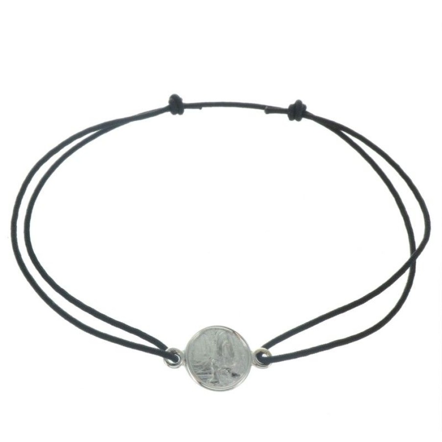Palais du Rosaire Bracelet Argent | Bracelet De Lourdes En Corde Avec Une Medaille En Argent Rhodie