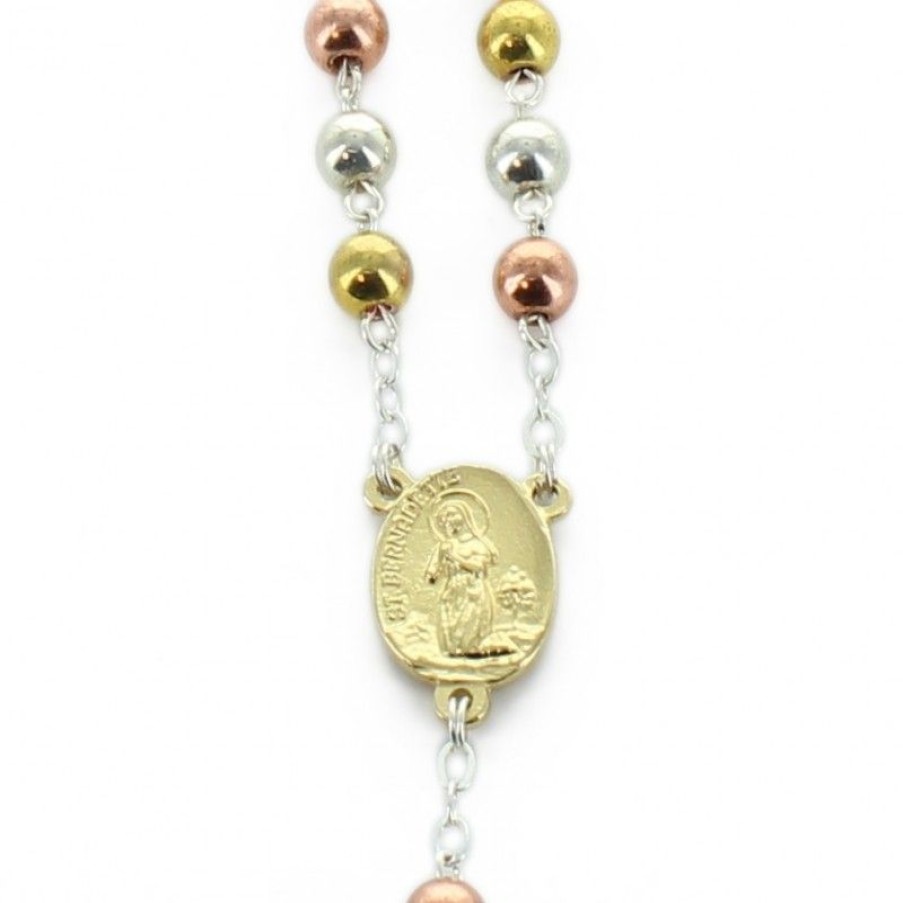 Palais du Rosaire Chapelet Metal | Chapelet En Metal 3 Tons Avec Large Croix Doree