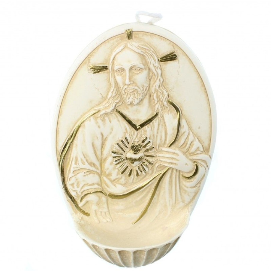 Palais du Rosaire Benitier | Benitier Ovale Du Sacre Coeur En Resine 12Cm