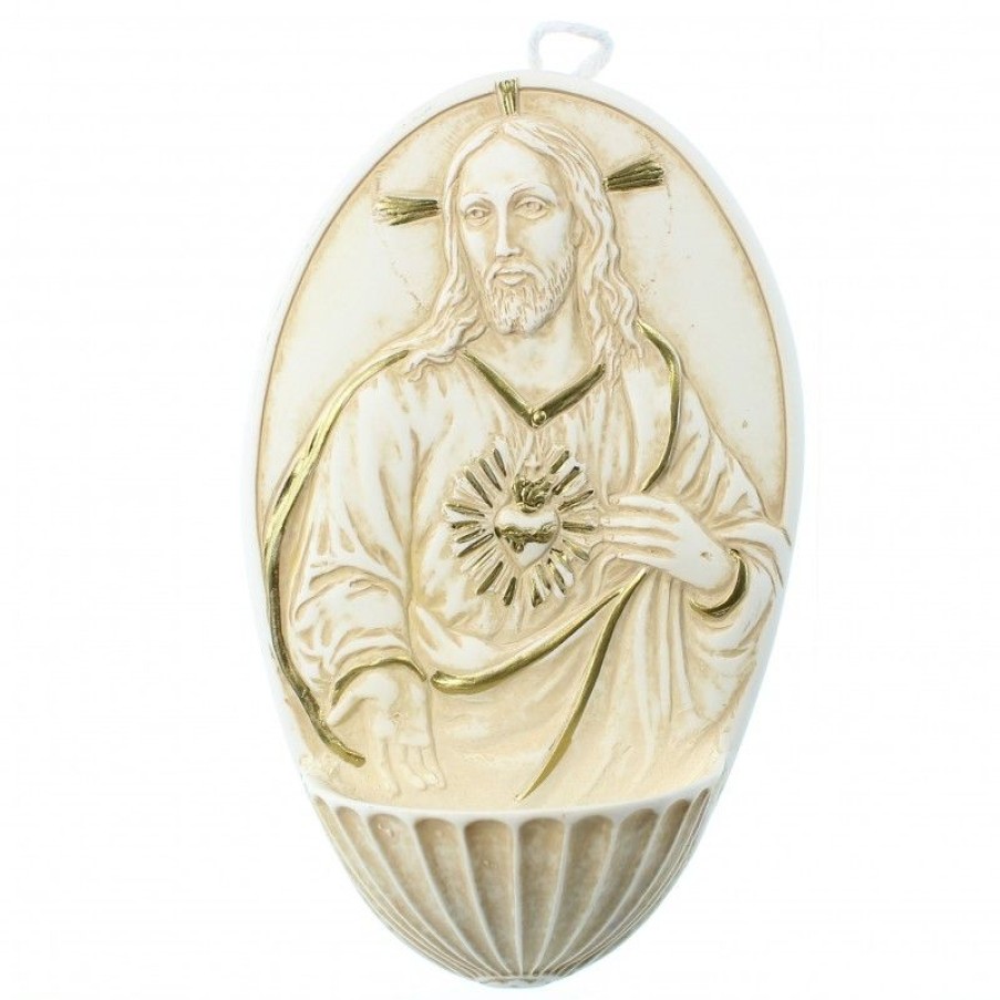 Palais du Rosaire Benitier | Benitier Ovale Du Sacre Coeur En Resine 12Cm