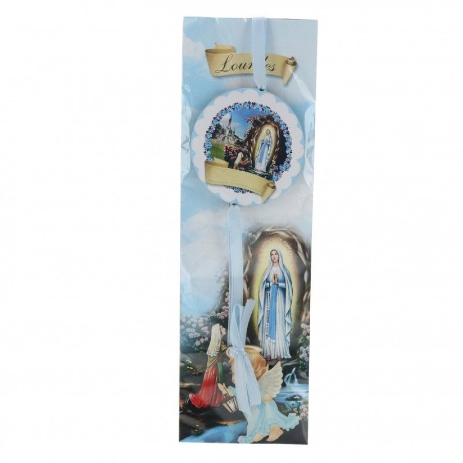 Palais du Rosaire Medaille De Berceau | Medaille De Berceau Bleu Avec Apparition De Lourdes