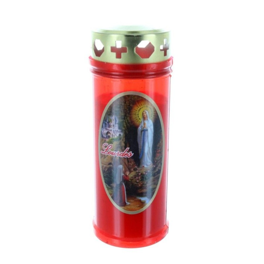 Palais du Rosaire Bougie Votive | Bougie Votive D'Exterieur Apparition De Lourdes 16,5 Cm Rouge