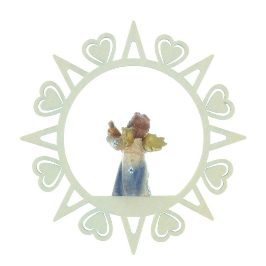 Palais du Rosaire Decoration De Noel | Etoile De Sapin De Noel En Bois Avec Un Ange 8,5 X 8,5Cm
