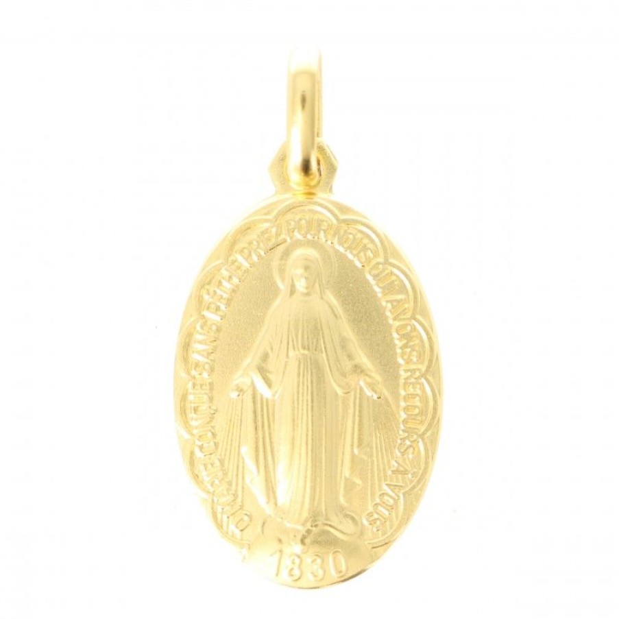 Palais du Rosaire Medaille Et Croix Plaque Or | Medaille De La Vierge Miraculeuse En Plaque Or De 21Mm