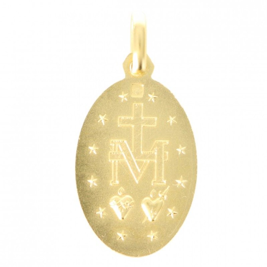 Palais du Rosaire Medaille Et Croix Plaque Or | Medaille De La Vierge Miraculeuse En Plaque Or De 21Mm