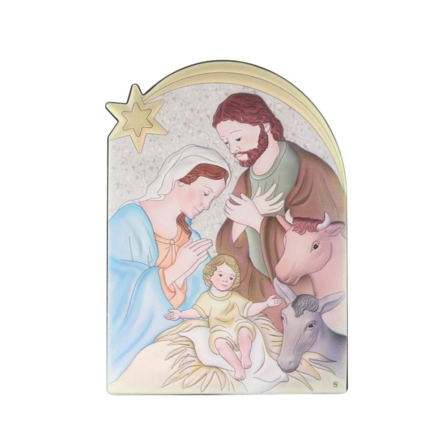 Palais du Rosaire Cadre Religieux | Cadre De La Nativite Avec Etoile En Bois Et Aluminium 16X21Cm