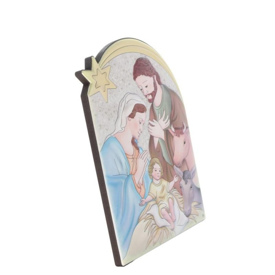 Palais du Rosaire Cadre Religieux | Cadre De La Nativite Avec Etoile En Bois Et Aluminium 16X21Cm