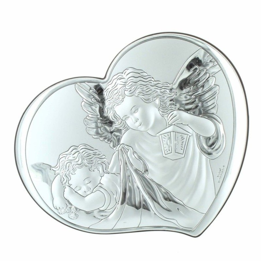 Palais du Rosaire Cadre Religieux | Cadre Religieux En Forme De Coeur Avec Des Anges 14,5X12Cm