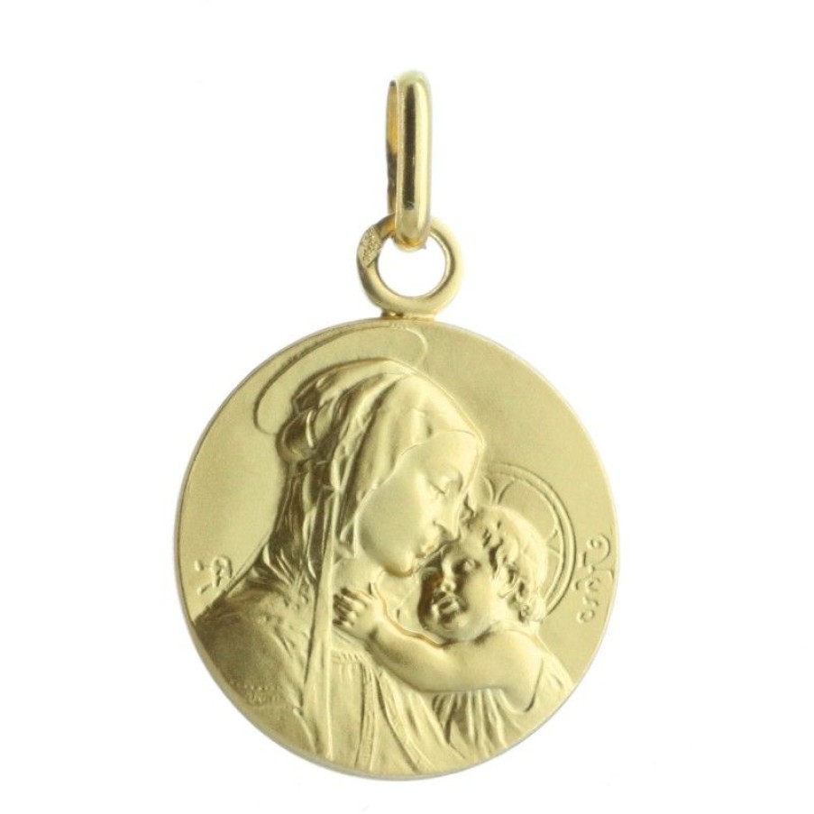Palais du Rosaire Medaille Et Croix Or | Medaille De La Vierge A L'Enfant Or 16Mm