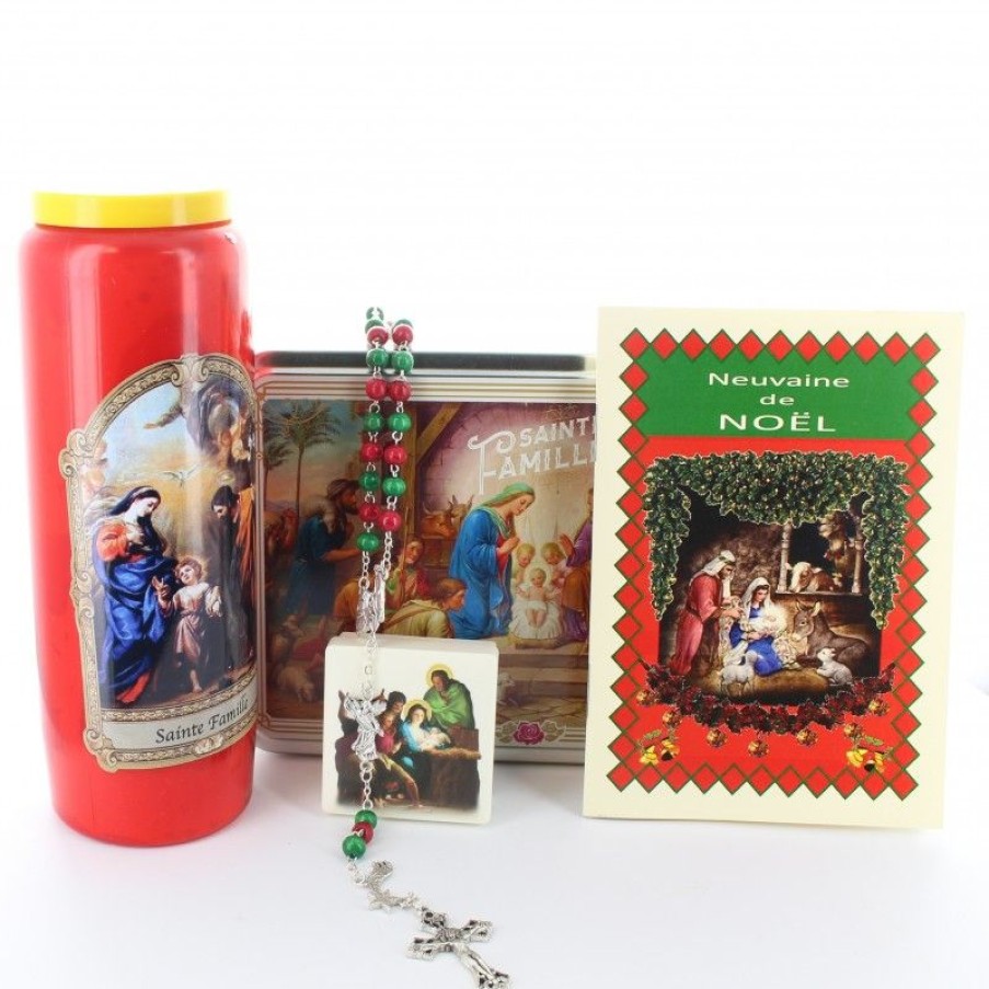 Palais du Rosaire Decoration De Noel | Coffret Religieux De La Sainte Famille Avec Chapelet, Livret Et Bougie Neuvaine