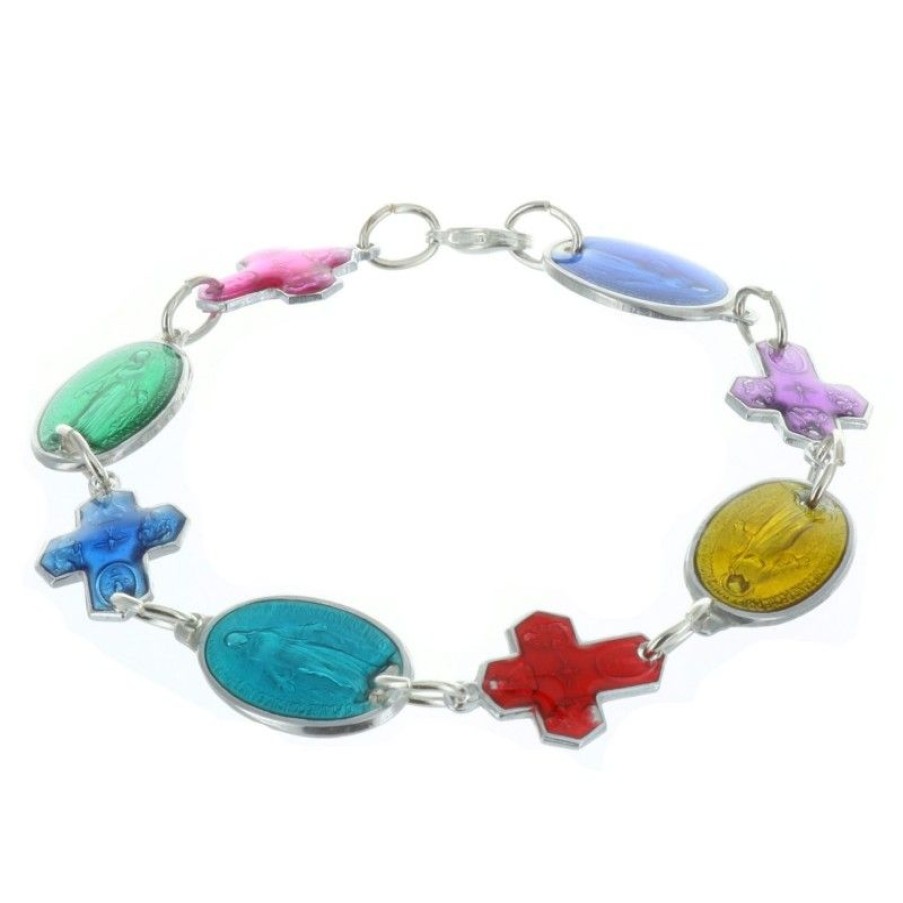 Palais du Rosaire Bracelet Fantaisie | Bracelet Medailles De La Vierge Miraculeuse Et Croix Emaillees Couleurs