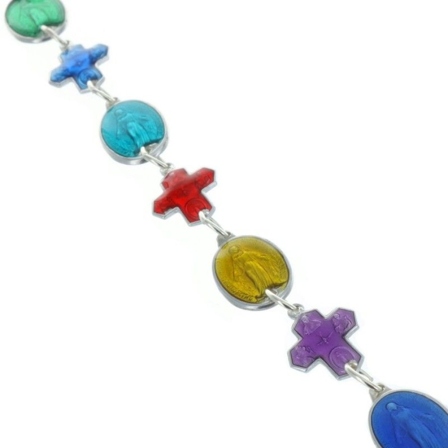 Palais du Rosaire Bracelet Fantaisie | Bracelet Medailles De La Vierge Miraculeuse Et Croix Emaillees Couleurs