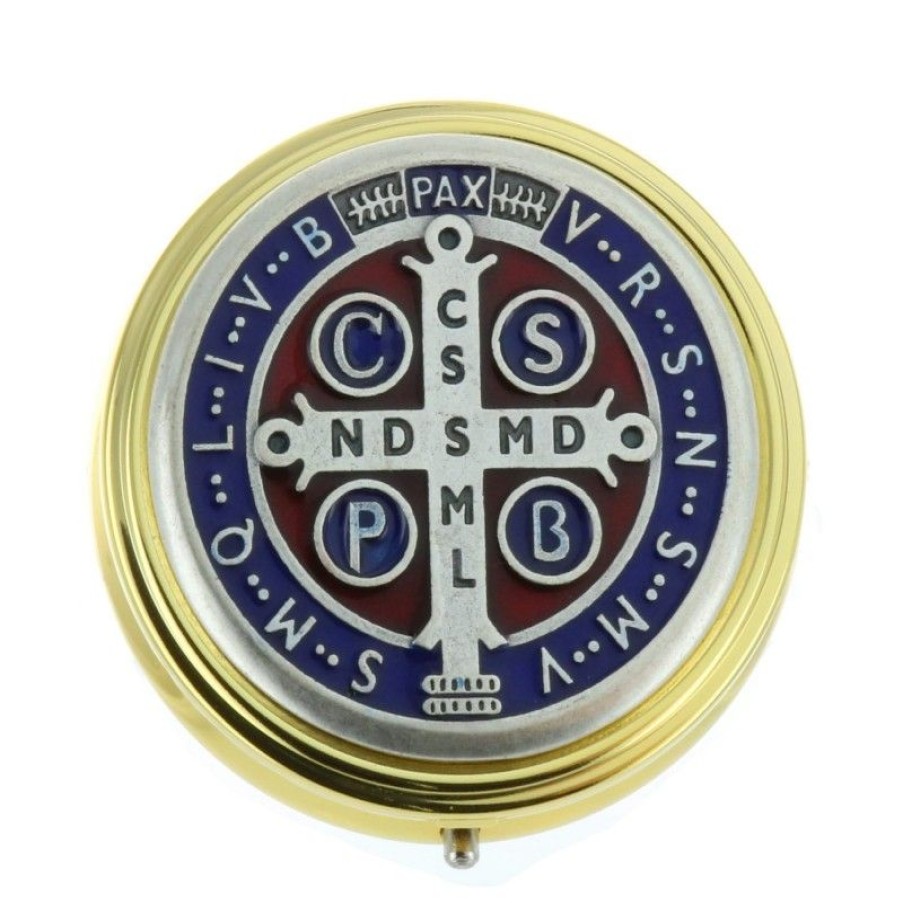 Palais du Rosaire Custode | Custode A Hosties Doree Avec Medaille De Saint Benoit 6 X 6Cm