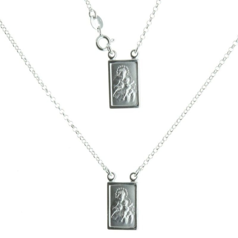 Palais du Rosaire Collier En Argent | Collier Scapulaire En Argent Avec Medailles Religieuses Carrees