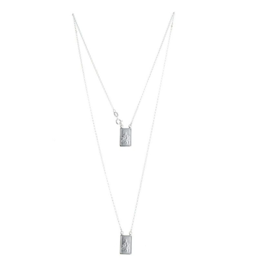 Palais du Rosaire Collier En Argent | Collier Scapulaire En Argent Avec Medailles Religieuses Carrees