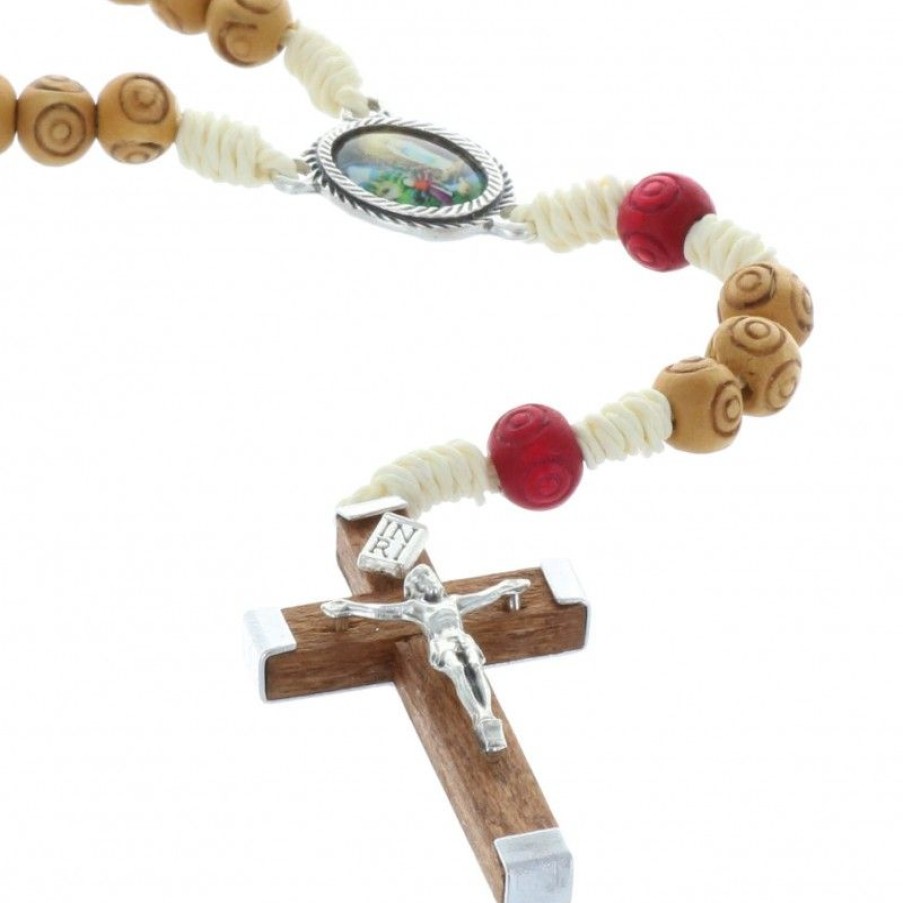 Palais du Rosaire Chapelet Corde | Chapelet De Lourdes En Corde Grains Bois Graves Et Coeur Apparition De Lourdes