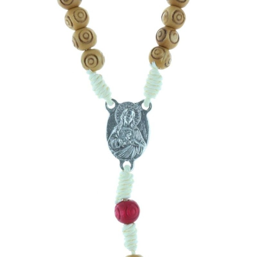 Palais du Rosaire Chapelet Corde | Chapelet De Lourdes En Corde Grains Bois Graves Et Coeur Apparition De Lourdes