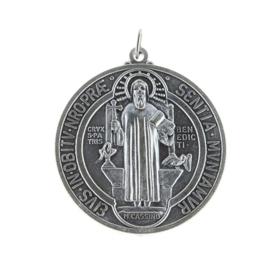 Palais du Rosaire Medaille Murale | Grande Medaille De Saint Benoit En Metal Argente 4,8Cm