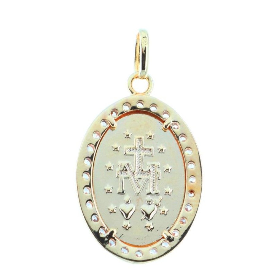 Palais du Rosaire Medaille Et Croix Plaque Or | Medaille Plaque Or, Vierge Miraculeuse Et Contours Strass 25Mm