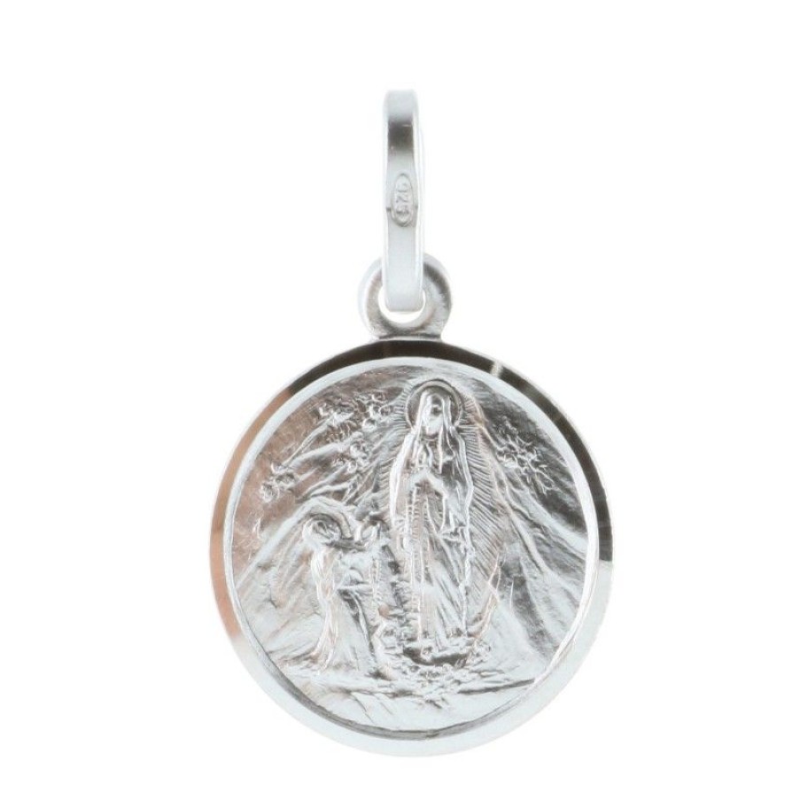 Palais du Rosaire Medaille Et Croix Argent | Medaille Ronde En Argent De L'Apparition De Lourdes