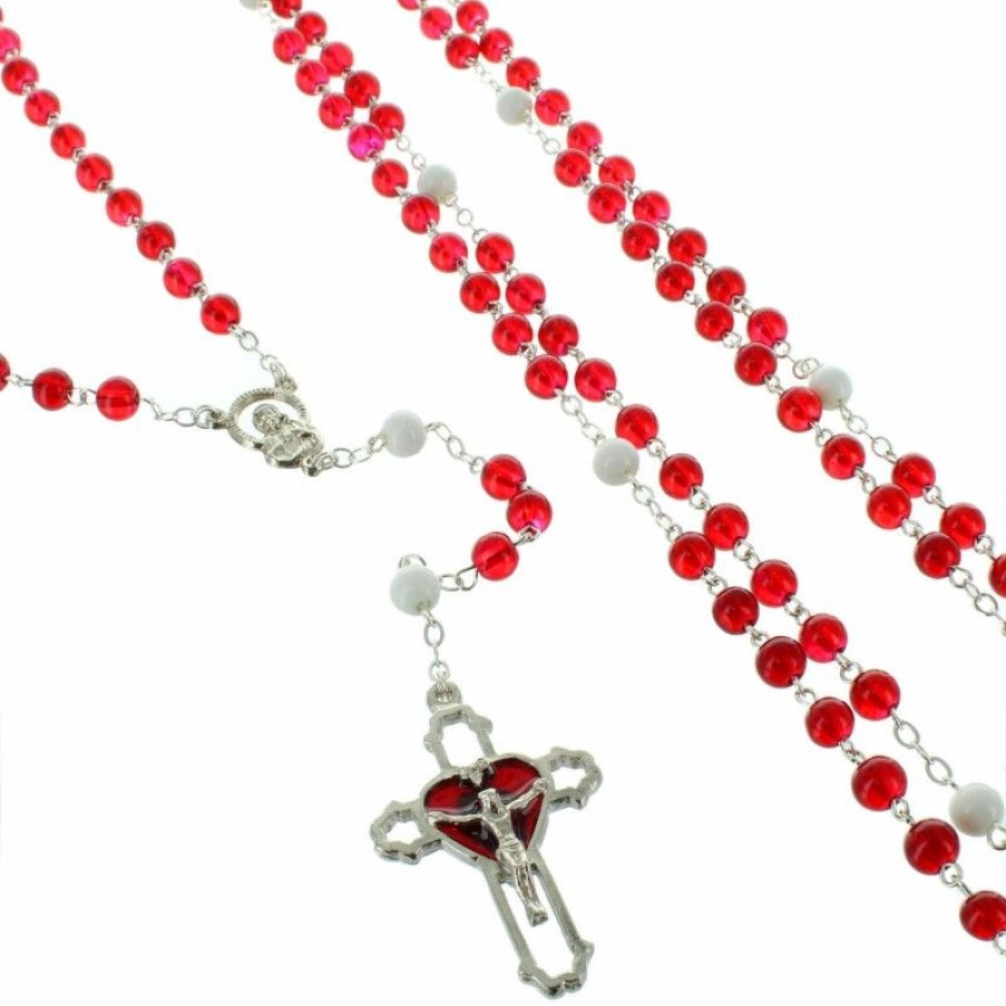 Palais du Rosaire Chapelet Verre | Chapelet Des Mille Mercis Grains Rouges Et Blancs En Verre
