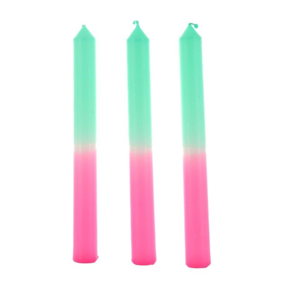 Palais du Rosaire Bougie Decorative | Set De 3 Bougies A Baton Couleur Rose Et Turquoise 20X2Cm