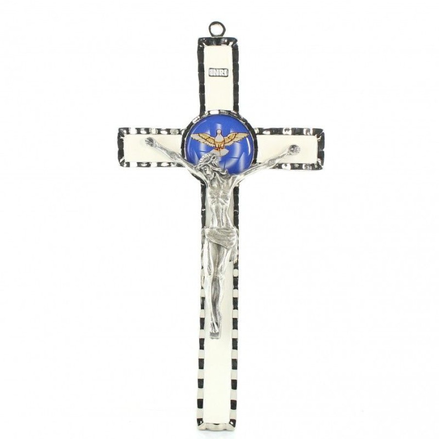 Palais du Rosaire Crucifix Metal | Croix Esprit Saint Avec Sa Boite 10X18Cm