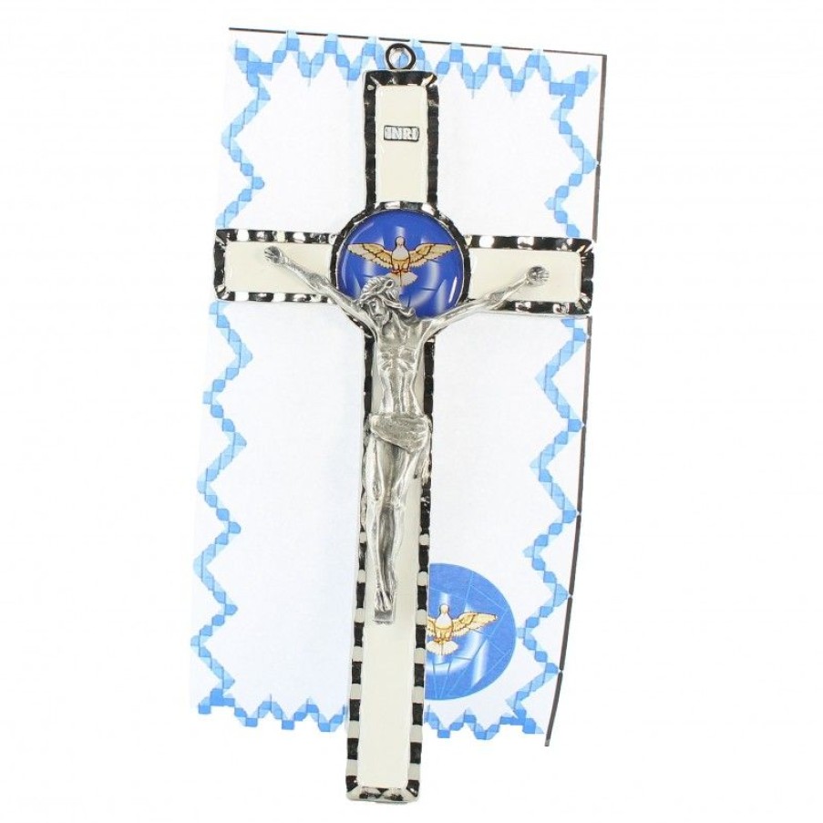 Palais du Rosaire Crucifix Metal | Croix Esprit Saint Avec Sa Boite 10X18Cm