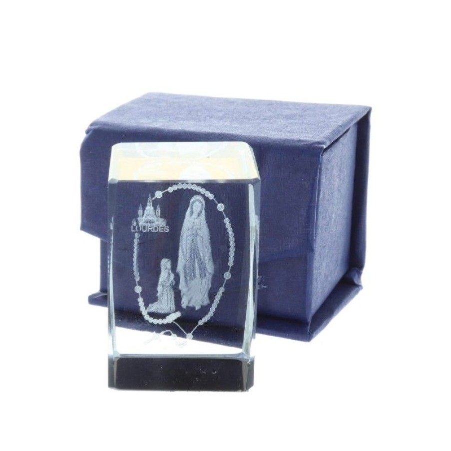 Palais du Rosaire Verre Grave | Verre Grave Laser 3D Reflets Colores, Apparition De Lourdes Et Chapelet 4,5 Cm
