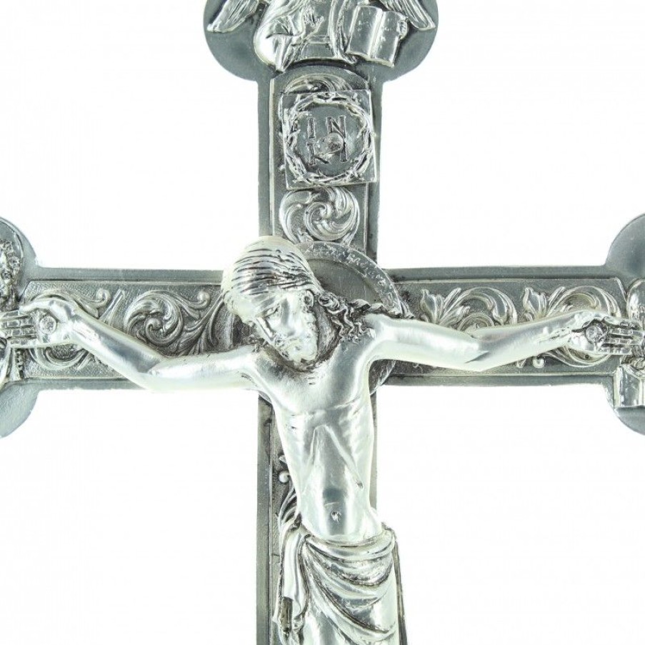 Palais du Rosaire Crucifix Metal | Crucifix Sur Socle 4 Evangeliste 26 Cm