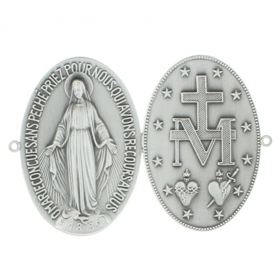 Palais du Rosaire Medaille Et Croix Metal | Medaille Plaque De Porte Double Miraculeuse 7X10Cm En Laiton