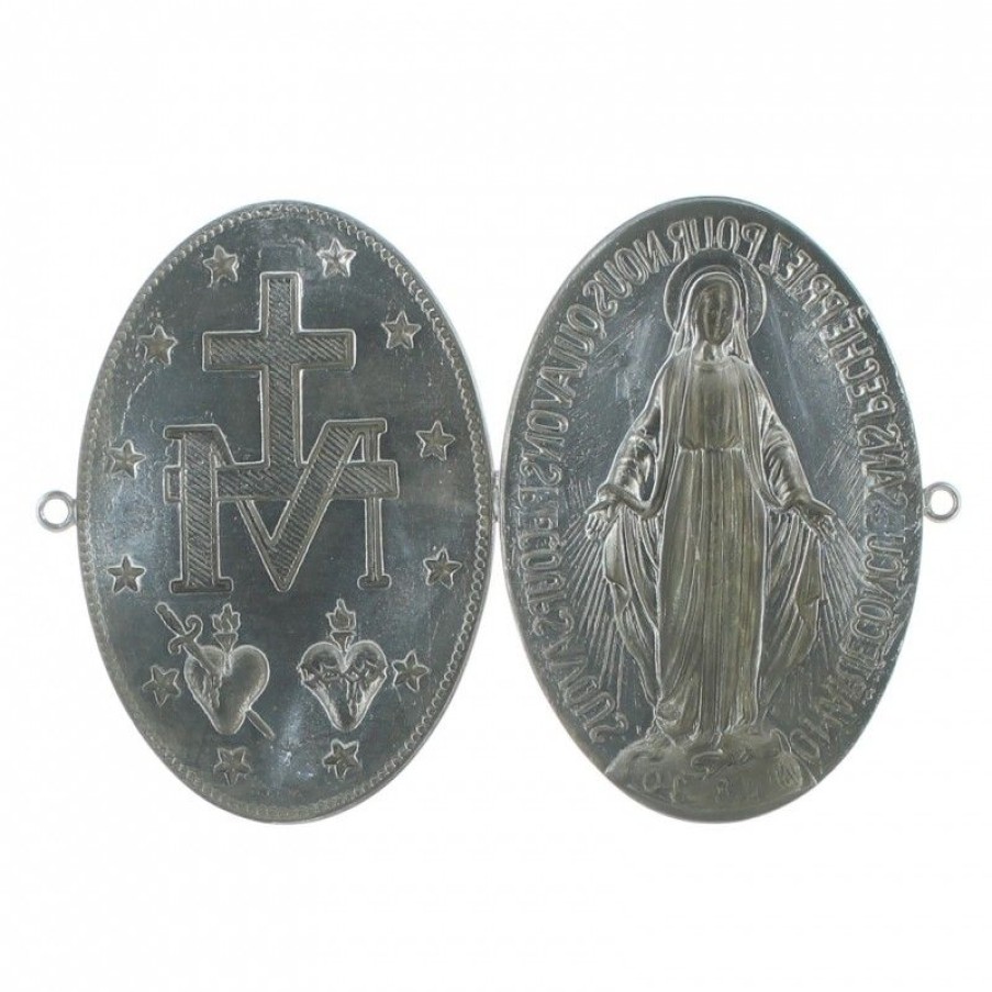 Palais du Rosaire Medaille Et Croix Metal | Medaille Plaque De Porte Double Miraculeuse 7X10Cm En Laiton