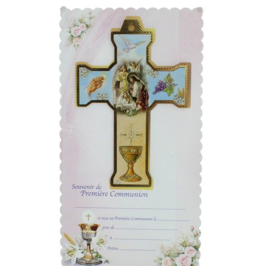 Palais du Rosaire Communion | Croix De Communion Pour Fille Avec Un Certificat Souvenir