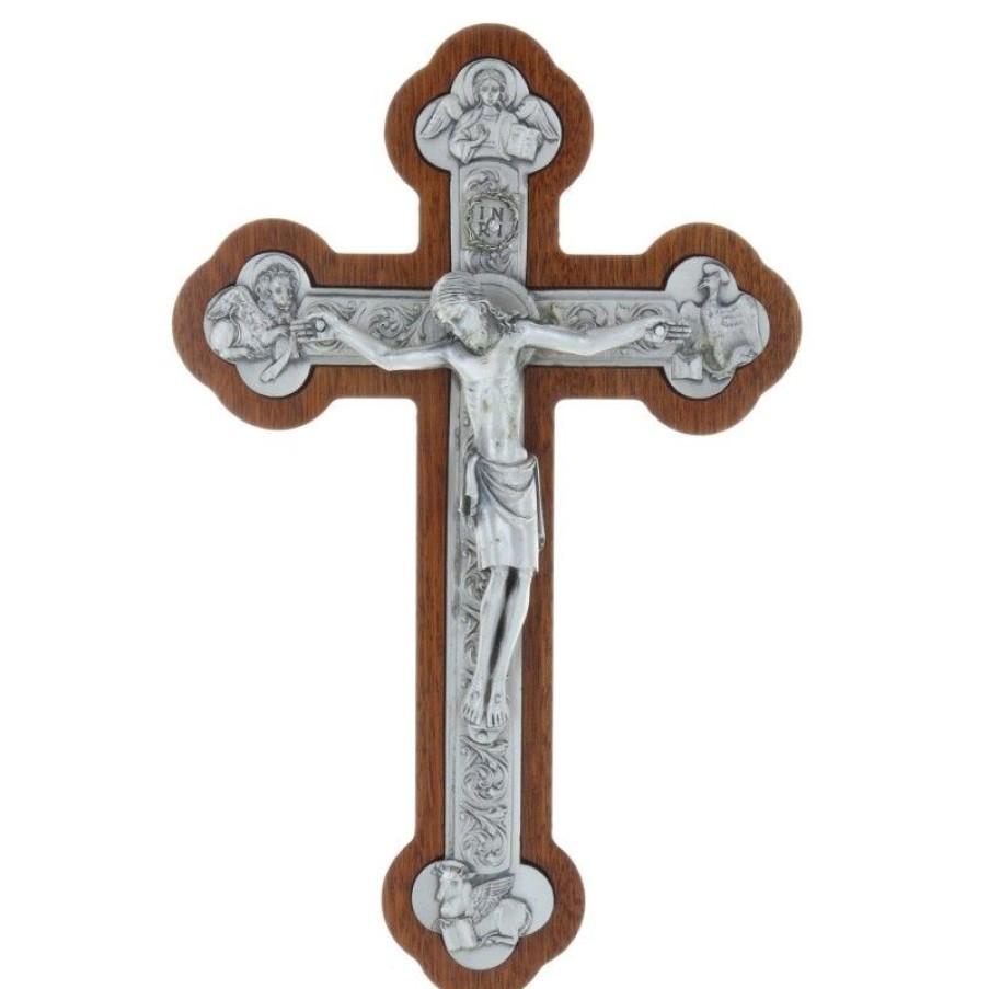 Palais du Rosaire Crucifix Bois | Crucifix Des 4 Evangelistes En Bois D'Acajou 25 Cm