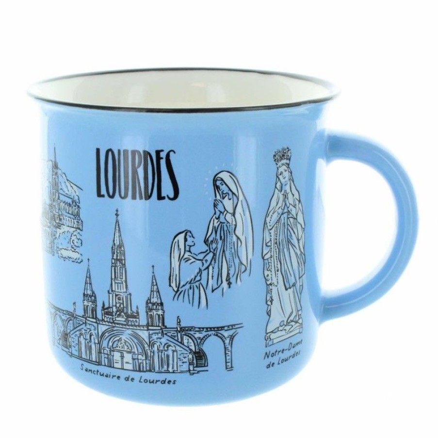 Palais du Rosaire Vaisselle De Lourdes | Mug En Ceramique Bleu Decore D'Images De Lourdes